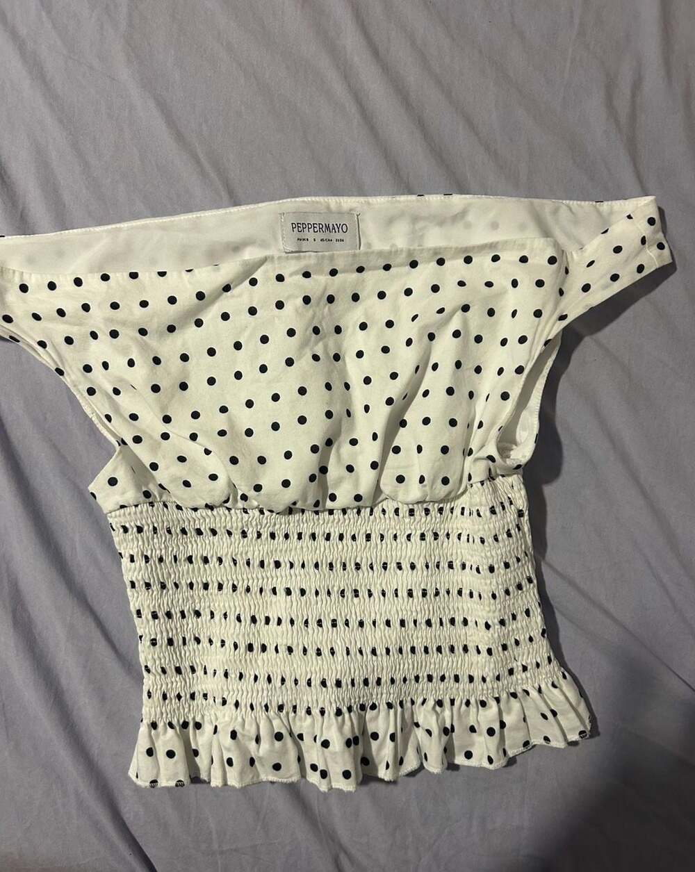 Peppermayo Black And White Polka Dot Smocked Tube Top